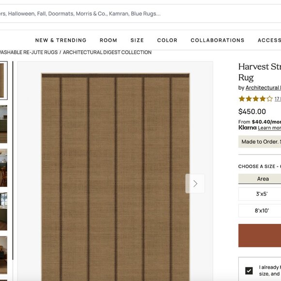 Ruggable  Harvest Stripe Brown Re-Jute Rug 6x9 - Picture 1 of 3